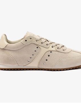 Larroude Suede Sneaker in Beige with Ivory leather